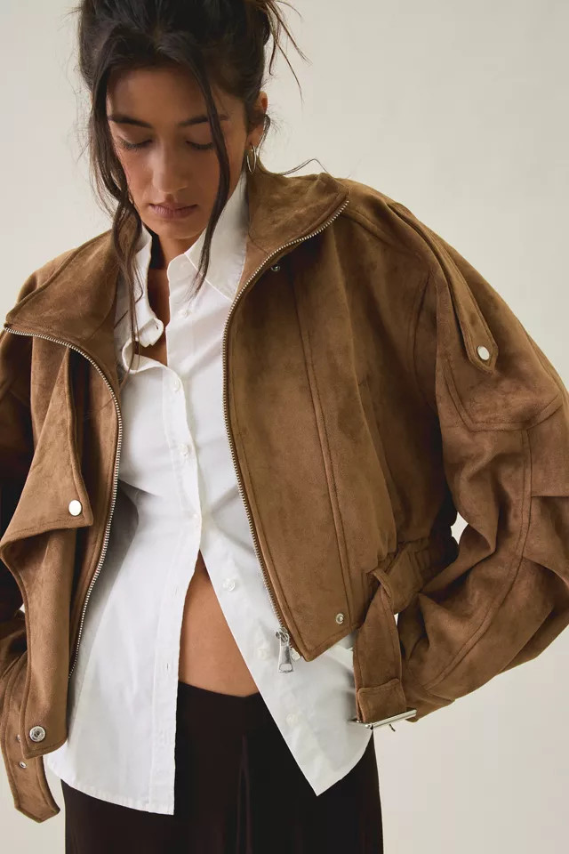Azalea Wang Papoose Faux Leather Moto Jacket in Brown, Women's at Urban Outfitters | Urban Outfitters (US and RoW)