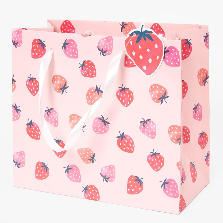 Pink Strawberry Print Gift Bag - Medium | Claire's (US)