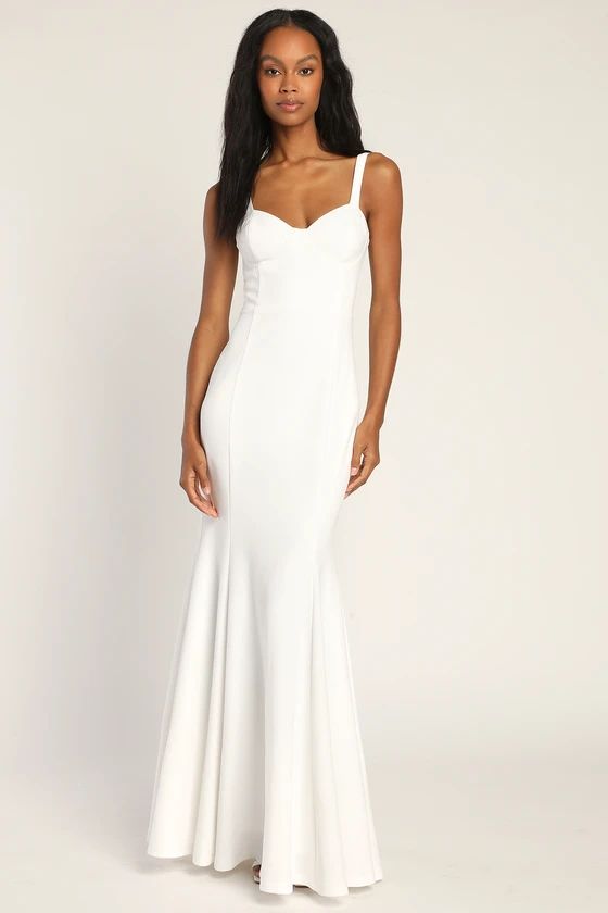 Happy Romantic White Bustier Mermaid Maxi Dress | Lulus (US)