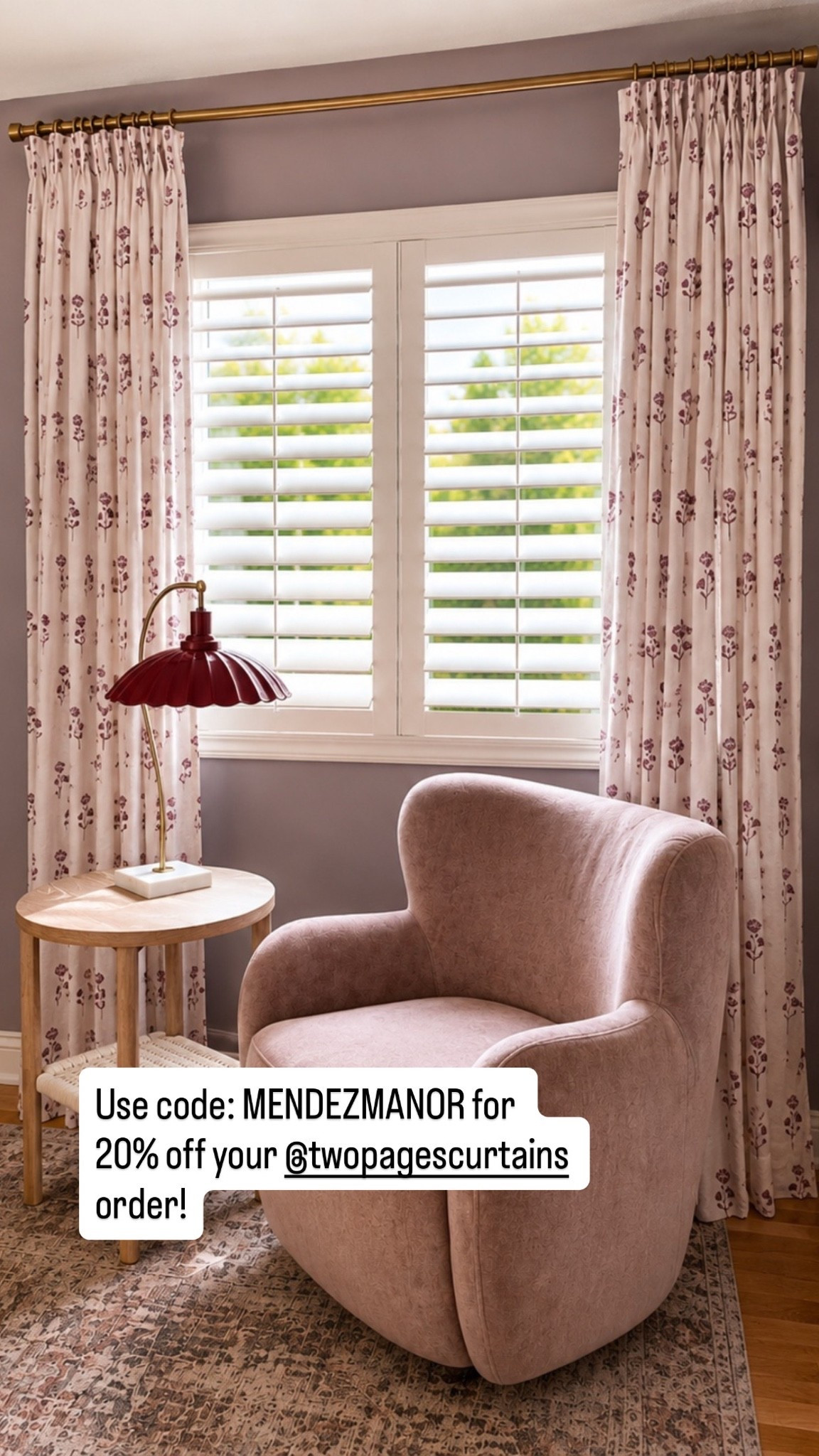 Printed curtains against lavender walls in my daughter’s bedroom makeover. 

These curtains are great quality and I love the gold hardware too! This is one solid curtain rod, so no split in the middle! 👍🏻

For reference this is the triple pinch pleat header option. 

Use code: MENDEZMANOR for 20% off your order from Two Pages Curtains.

#LTKSaleAlert #LTKHome #LTKmomlife