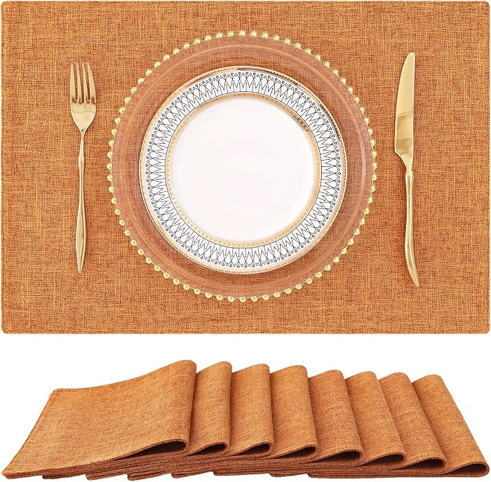 Faux Cotton Linen Placemats Set of 8, Cloth Dining Table Mats | Amazon (US)
