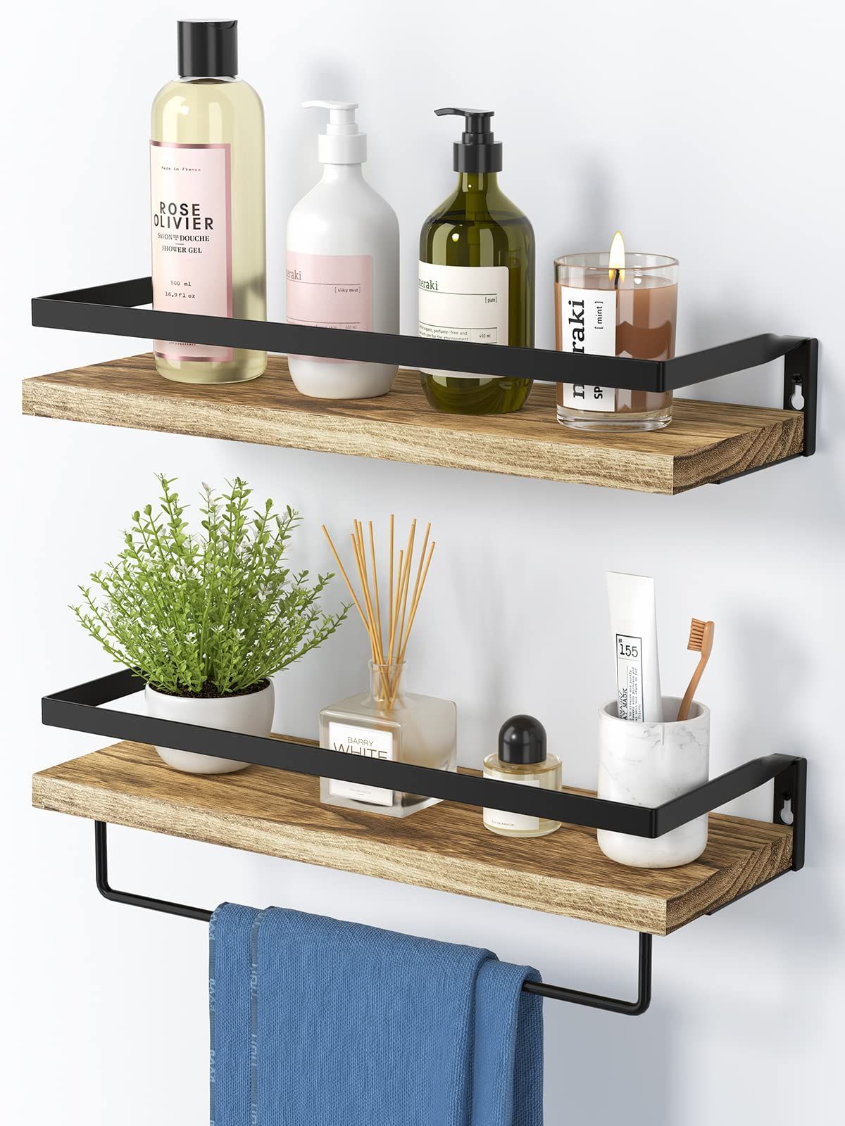 AMADA HOMEFURNISHING Floating Shelves, Bathroom Shelf with Towel Bar, Wall Shelves for Bathroom/Livi | Amazon (US)