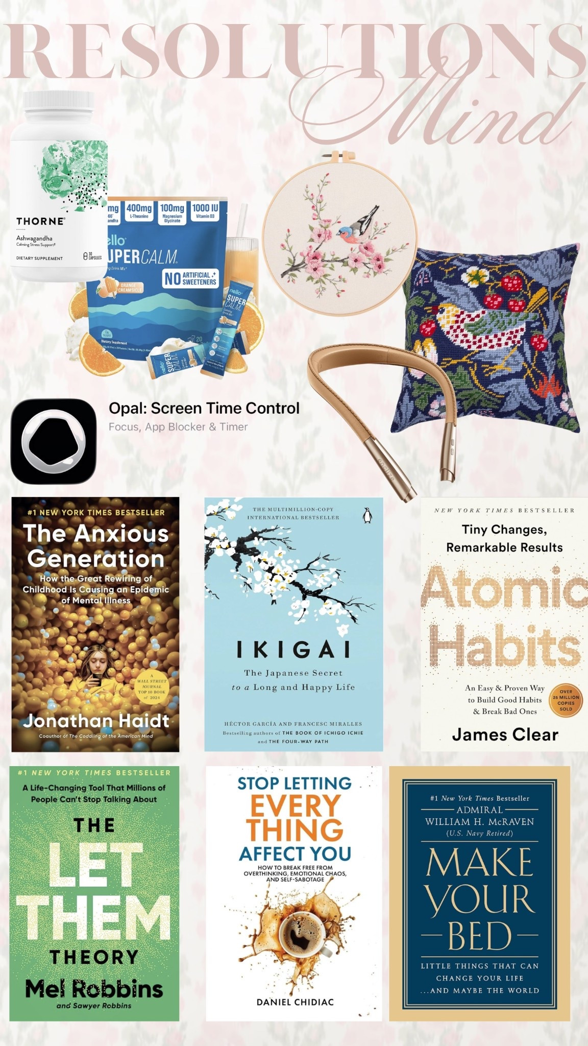 New Year’s goals for the MIND 🤍 Less screen time, more calm and less cortisol, more needlepointing and reading. 