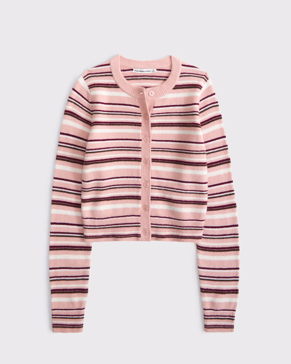 Shrunken Striped Crew Cardigan | Abercrombie & Fitch (US)