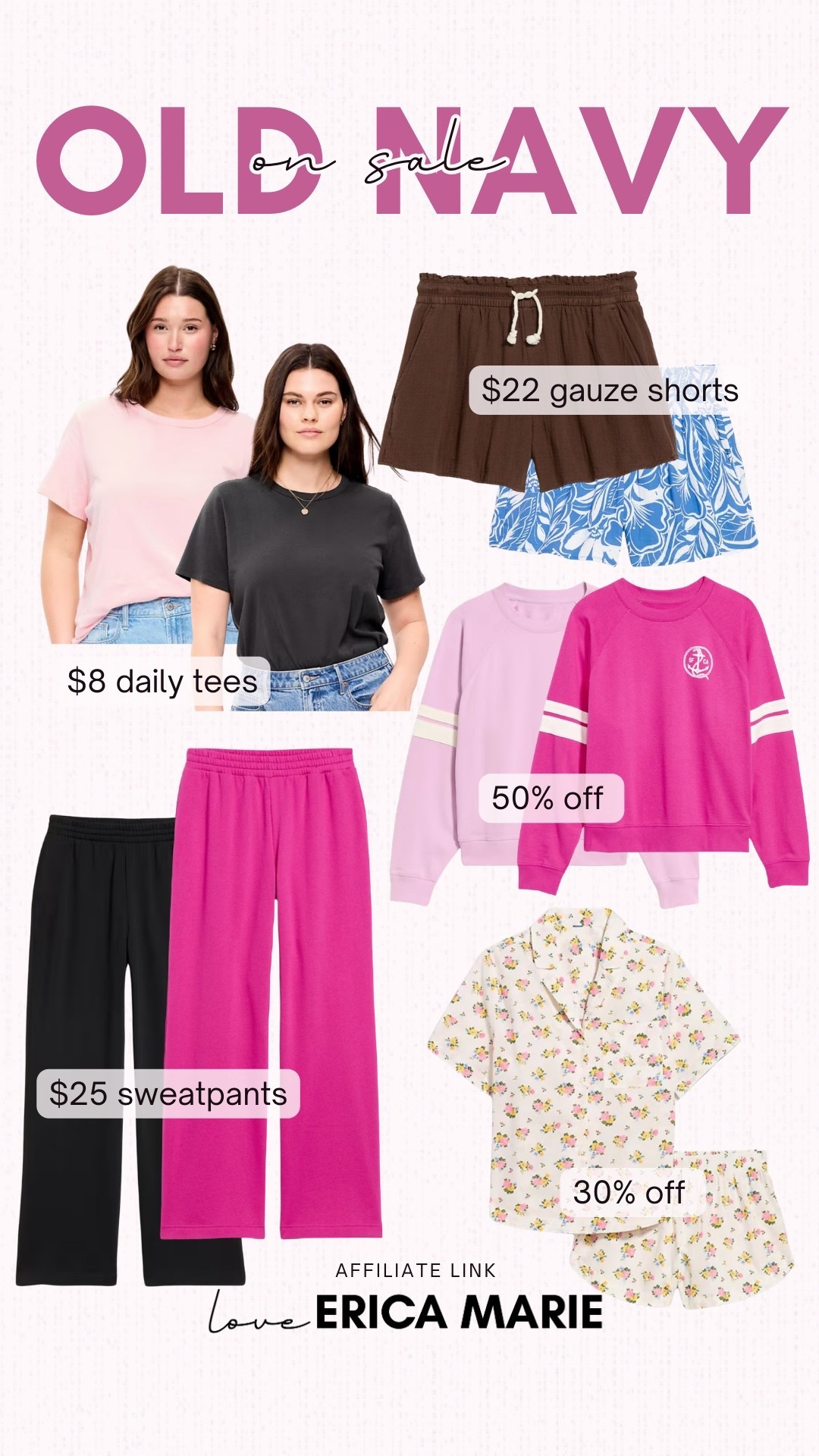 Old Navy has so many good basics on sale right now! From $8 tees that come in a handful of colors, to half price oversized sweatshirts. There are a number of spring must haves that are so affordable. I love these gauze shorts for spring break to wear over a swimsuit and the floral two-piece pajama set is adorable and super soft! I included a number of other pieces on sale because there are just so many! 
Old Navy spring sale

#LTKSeasonal #LTKSaleAlert #LTKOver40