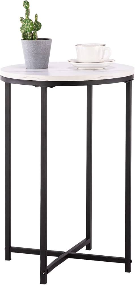 TECHMILLY Round End Table, Faux Marble Sofa Side Table with Metal Frame, Modern Nightstand, Tall ... | Amazon (US)