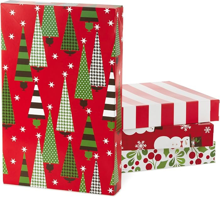 Hallmark Medium Christmas Gift Boxes with Lids (12 Shirt Boxes, 4 Designs: Trees, Stripes, Snowme... | Amazon (US)