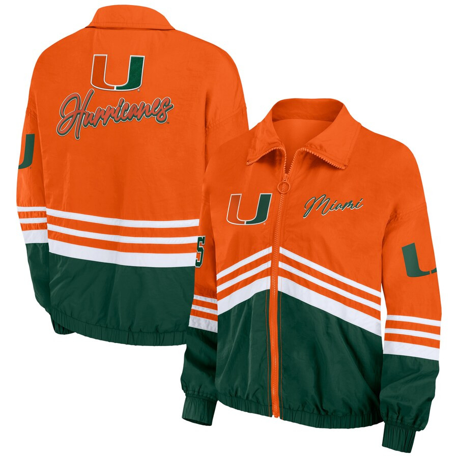 Miami Hurricanes WEAR by Erin Andrews Women's Vintage Throwback Windbreaker Full-Zip Jacket - Ora... | Fanatics