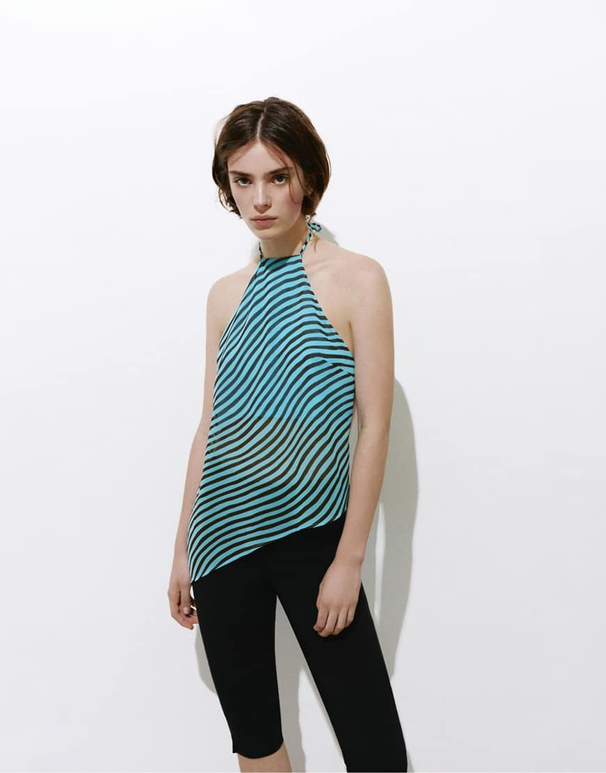 Pull&Bear Wavy halter top in blue | ASOS (Global)