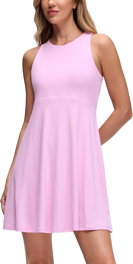 CRZ YOGA Cloudweight Double Layer Midi Dress for Women - Crewneck Flowy Tank Top Sleeveless Outfi... | Amazon (US)