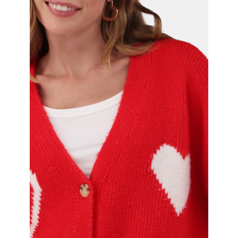 No Boundaries Button-Front Heart-Print Cardigan, Midweight, Women's and Women’s Plus Sizes XXS ... | Walmart (US)