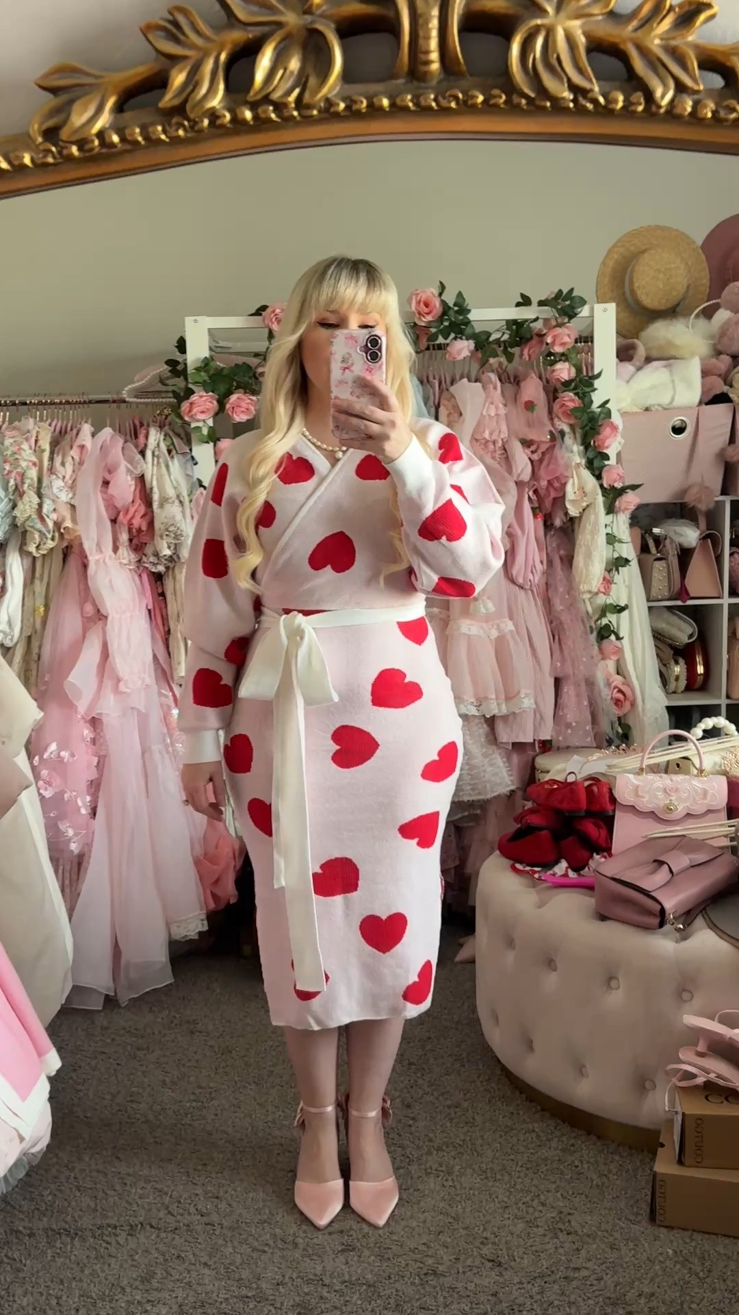 Affordable Red valentines day outfit with red heart dress and pink bow heels 

#LTKValentine #LTKootd #LTKgrwm