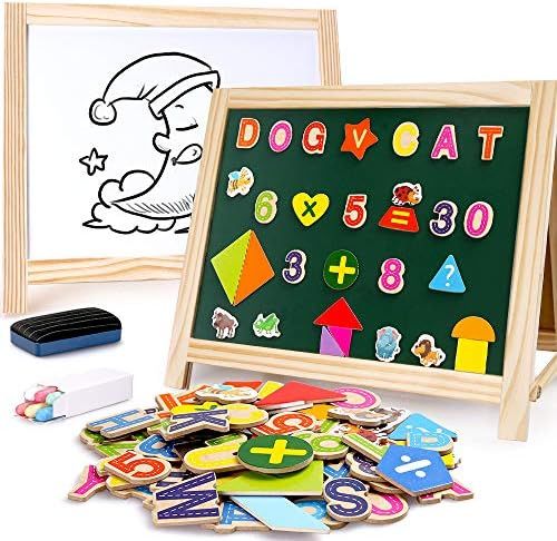 Wooden Art Easel Magnetic Whiteboard and Chalkboard Tabletop Drawing Board for Kids with Magnetic Le | Amazon (US)