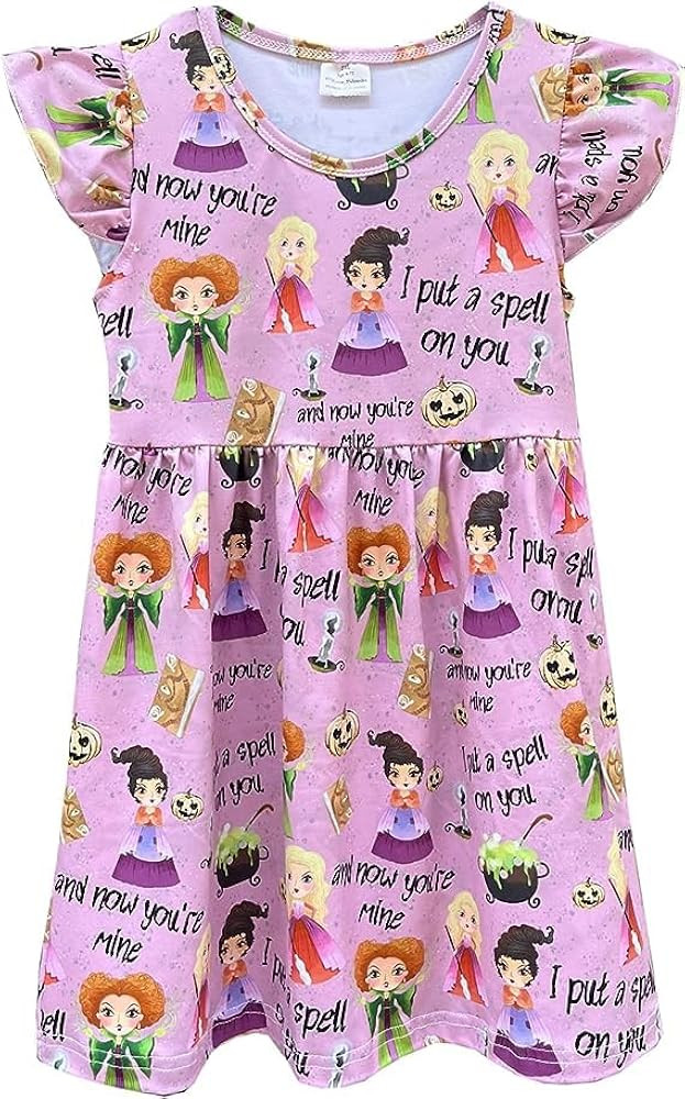 Girls Halloween Pumpkin Boutique Dress Pearl Dress Flutter Sleeve Dress Toddler Baby Kids Hallowe... | Amazon (US)