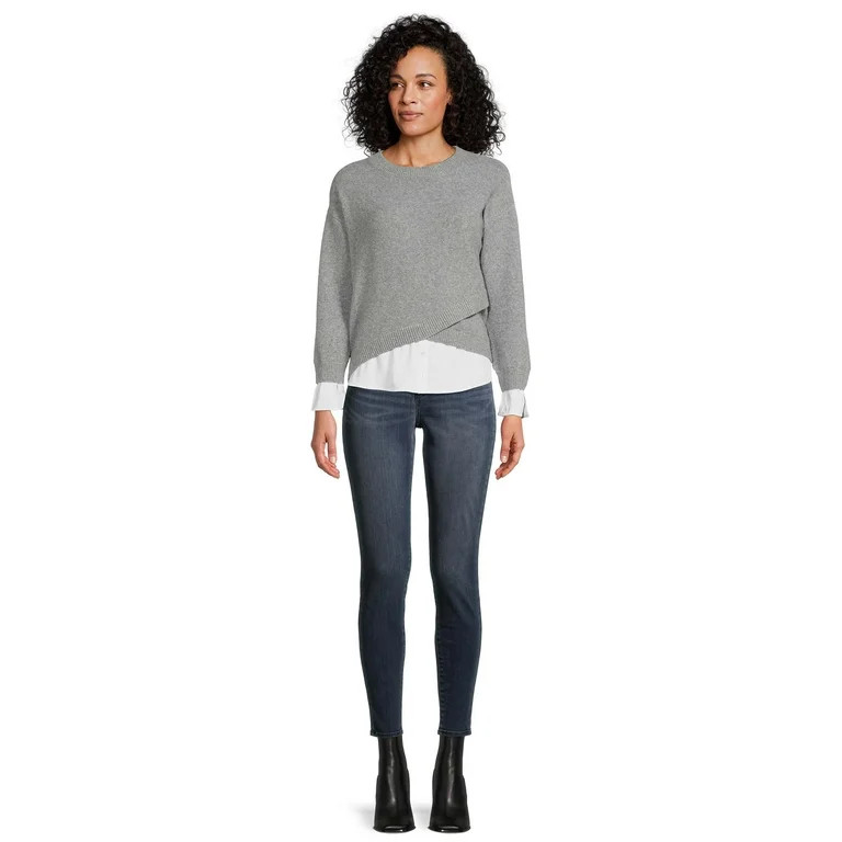 Time And Tru Women's Two-Fer Sweater Top - Walmart.com | Walmart (US)