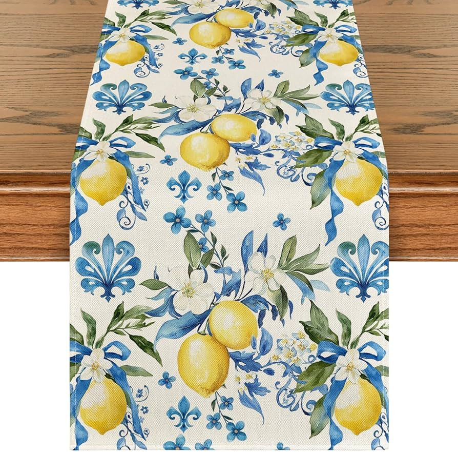 Artoid Mode Blue Lemon Iris Summer Table Runner, Seasonal Spring Kitchen Dining Table Decor for H... | Amazon (US)