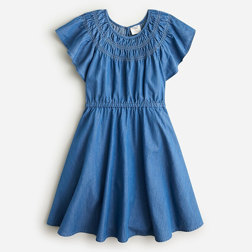 Girls' smocked flutter-sleeve dress in chambray | J. Crew US