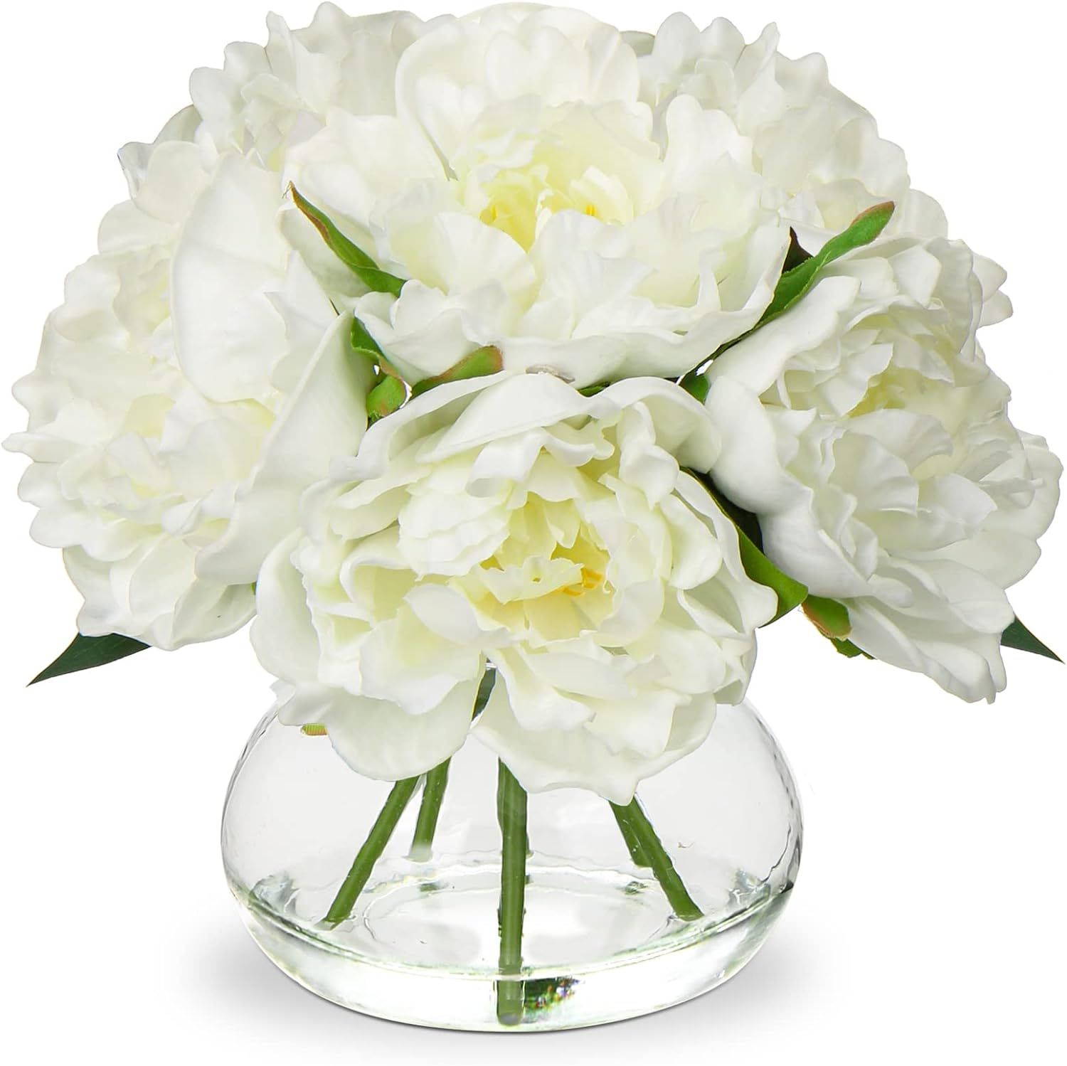 Fake Flowers White Peonies Artificial Flowers Faux Flowers with Vase Peony Silk Flower Arrangemen... | Amazon (US)