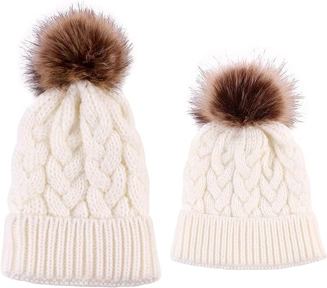 2PCS Mother&Baby Hat Parent-Child Hat Family Matching Cap Winter Warmer Knit Wool Beanie Ski Cap | Amazon (US)