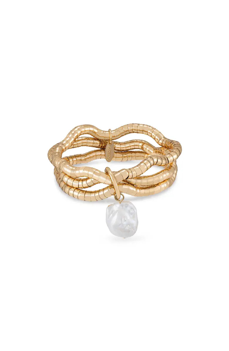 Ettika Freshwater Pearl Drop Layered Stretch Bracelet | Nordstrom | Nordstrom