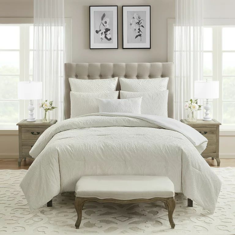 My Texas House Willa Clipped Jacquard 6-Piece Comforter Set, Coconut Milk, Queen | Walmart (US)