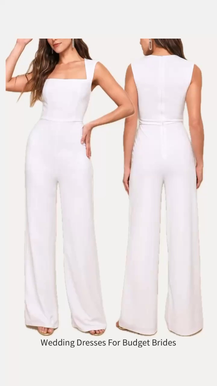 Affordable white wedding jumpsuit for the bride to be. 

Works for engagement photo shoot, engagement party, bridal shower, bachelorette party, rehearsal dinner, or after party.

#LTKStyleTip #LTKSeasonal #LTKWedding
