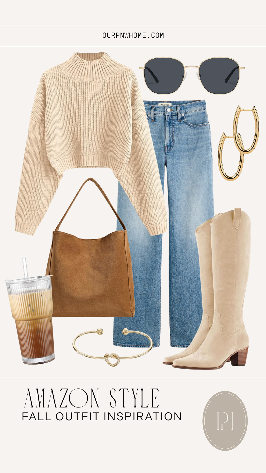 Fall outfit inspiration with these super cute Amazon fashion finds!

western boots, tan boots, knee high boots, neutral boots, fall boots, fall shoes, fall footwear, fall fashion, fall looks, fall style, cropped turtleneck, turtleneck sweater, sunglasses, gold earrings, oval hoop earrings, iced coffee tumbler, ribbed tumbler, glss tumbler, gold cuff bracelet, brown handbag, wide leg jeans, straight leg jeans 

 #LTKStyleTip #LTKShoeCrush #LTKItBag