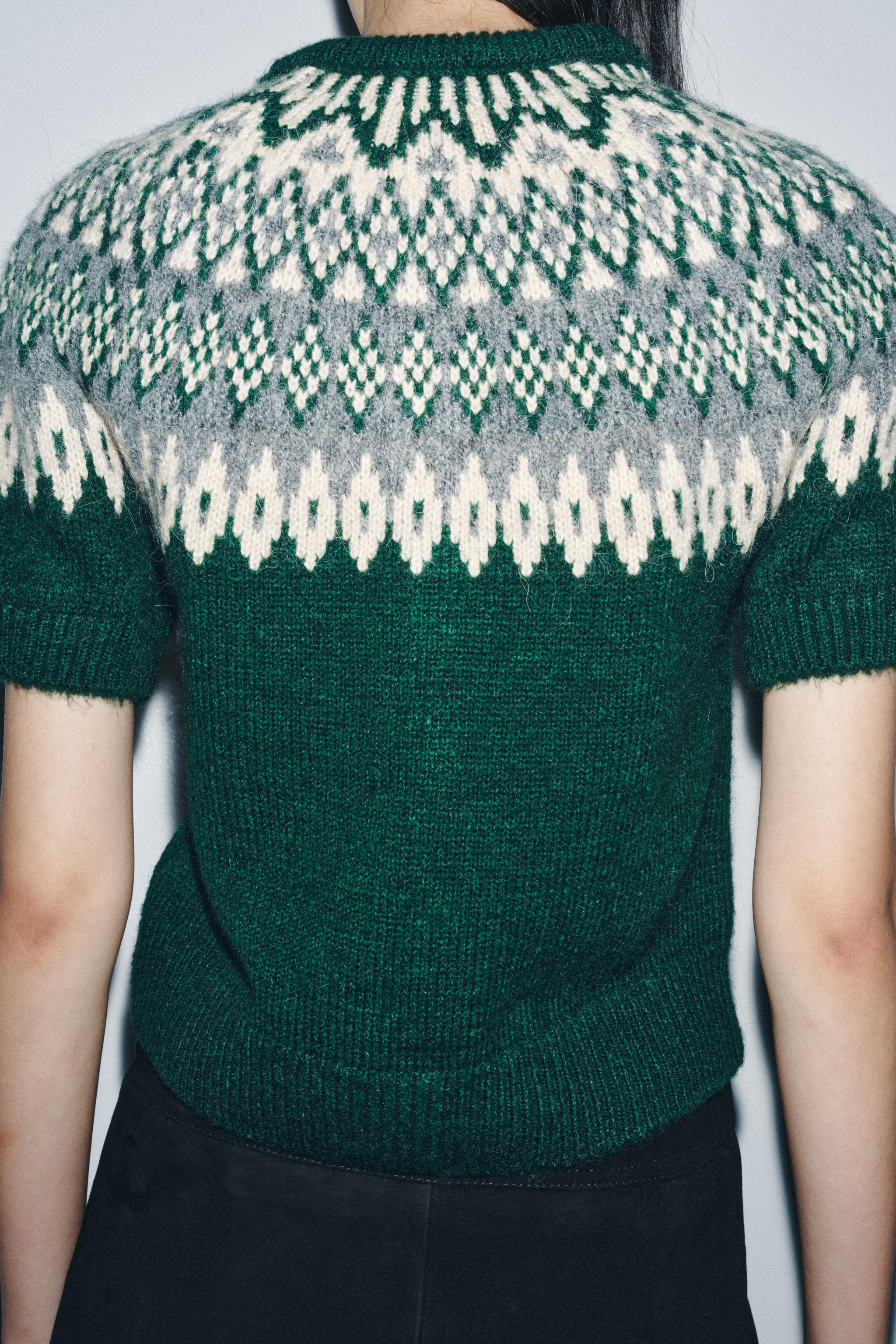 SHORT SLEEVE JACQUARD KNIT JACKET | Zara US