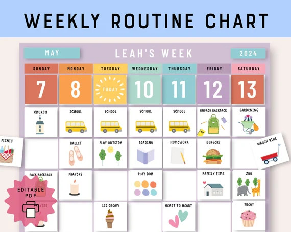 Editable Weekly Visual Routine Chart With Cards Schedule for - Etsy | Etsy (US)