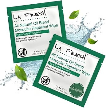 LA Fresh DEET Free Natural Mosquito Repellent Wipes - Long Lasting Bug Repellant - Pack of 50 | Amazon (US)