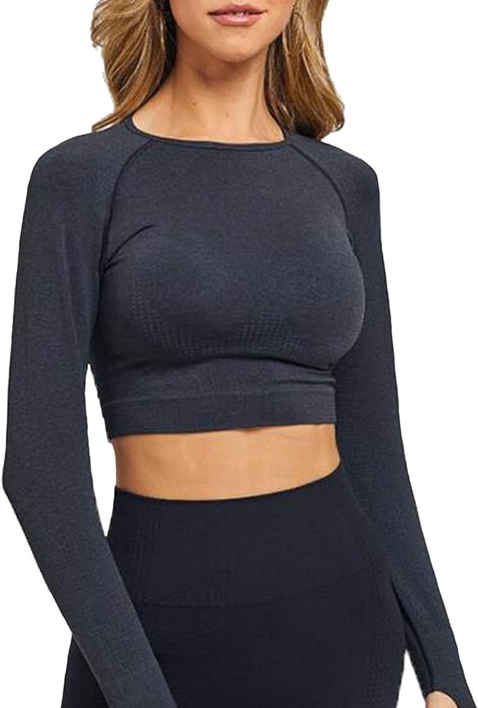 FITTOO Women's Crop Long Sleeves Workout Tops Sports Shirts | Amazon (US)