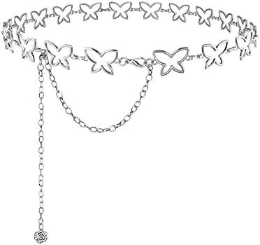 CHIC DIARY Butterfly Chain Belt Women's Silver Waist Belt Elegant Decorative Belt Chain Dress Wai... | Amazon (UK)