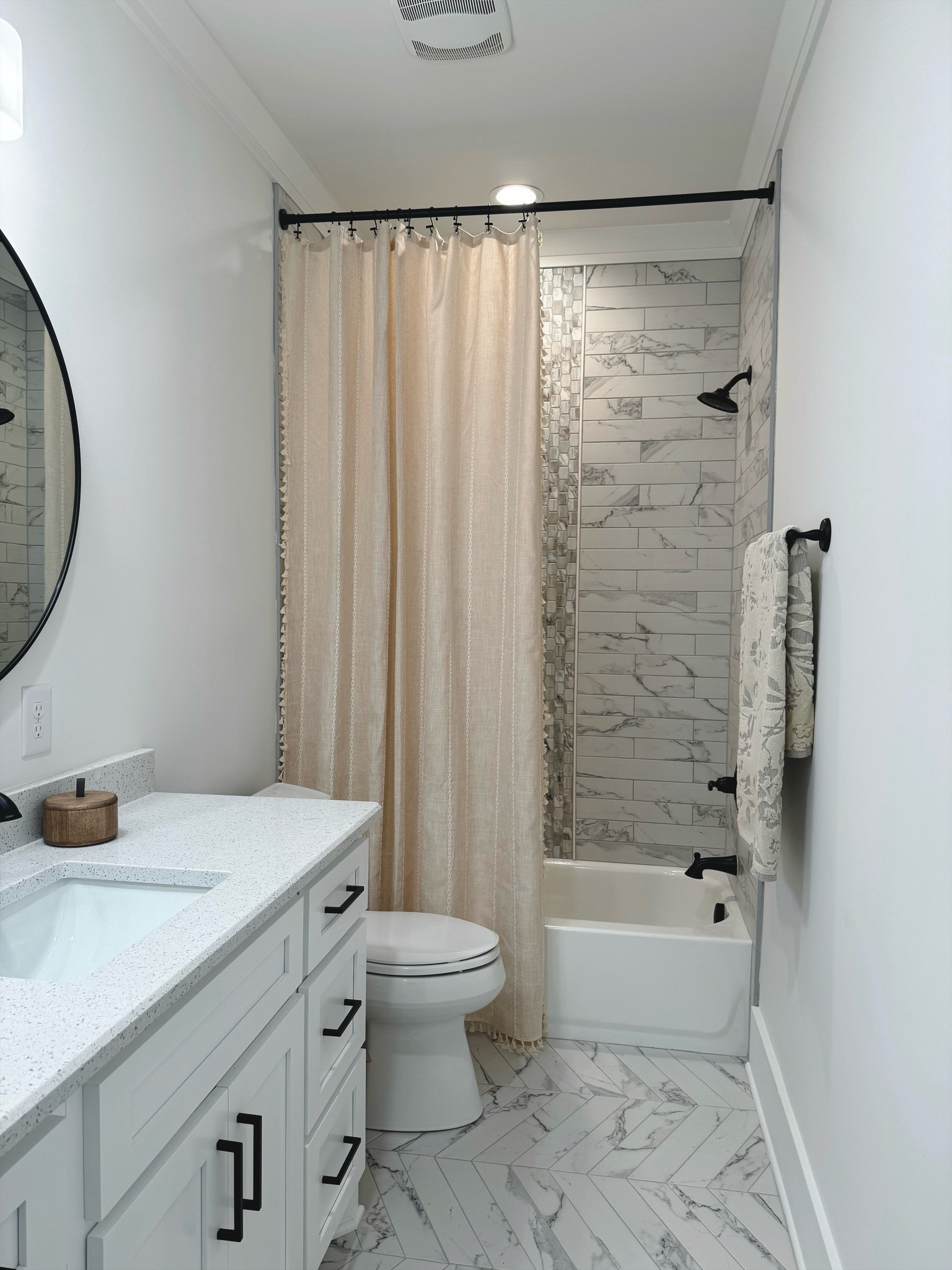 Place your shower curtain higher, like window curtains to elongate & elevate your bathroom ✨

#LTKhome #LTKfindsunder50 #LTKfamily