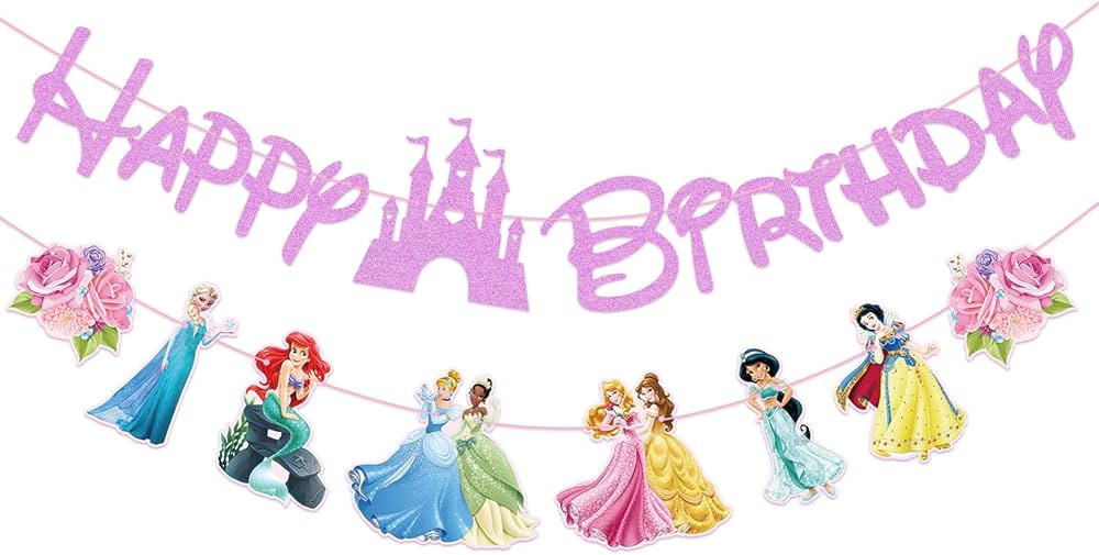 Pink Princess Birthday Banner for Girls, Princess Birthday Party Decoration For Girls Kids Birthd... | Amazon (US)