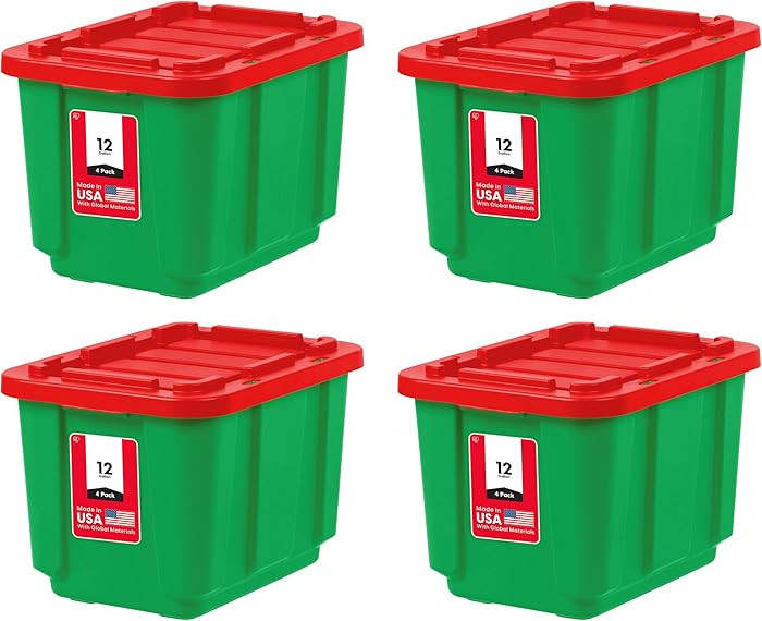 IRIS USA 4-Pack 12 Gallon Storage Bins with Lids |Made in USA| Heavy Duty Plastic Tote Containers... | Amazon (US)
