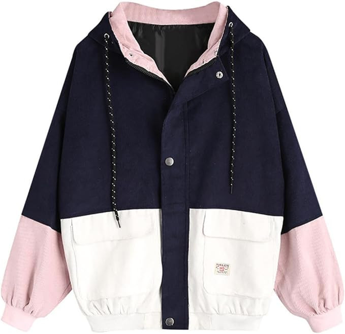 Gyoume Women Jackets Coat Long Sleeve Hoodies Corduroy Patchwork Oversize Zipper Jacket Windbreak... | Amazon (US)