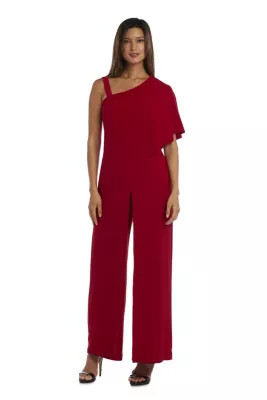 R & M Richards Women's 1Pc One Shoulder Drape Panel Jumpsuit With Straps, Red, 10 | Belk