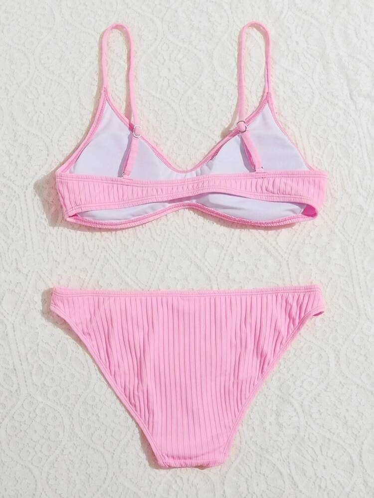 Plain Rib Bikini Swimsuit | SHEIN