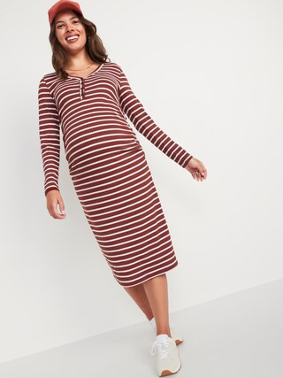 Maternity Long-Sleeve Ribbed Henley Midi Sweater Dress | Old Navy (CA)