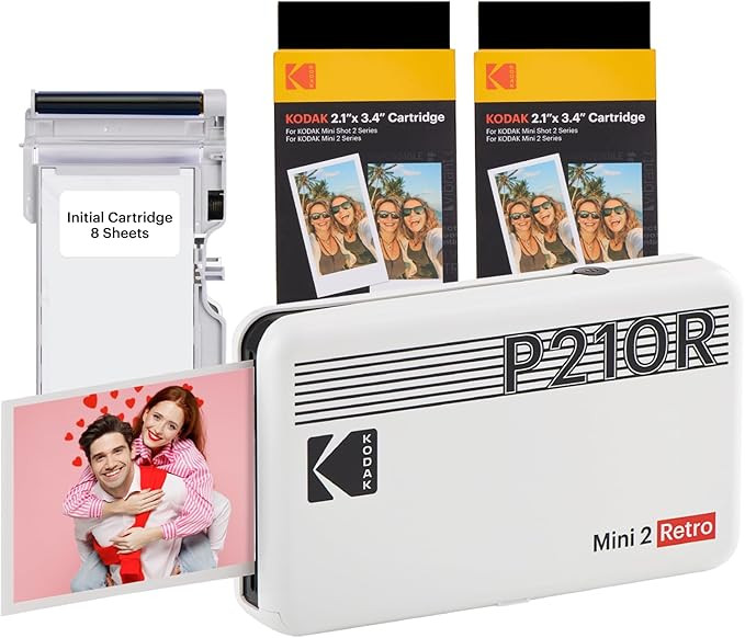 KODAK Mini 2 Retro 4PASS Portable Photo Printer (2.1x3.4 inches) Initial 8 Sheets + 60 Sheets Bun... | Amazon (US)