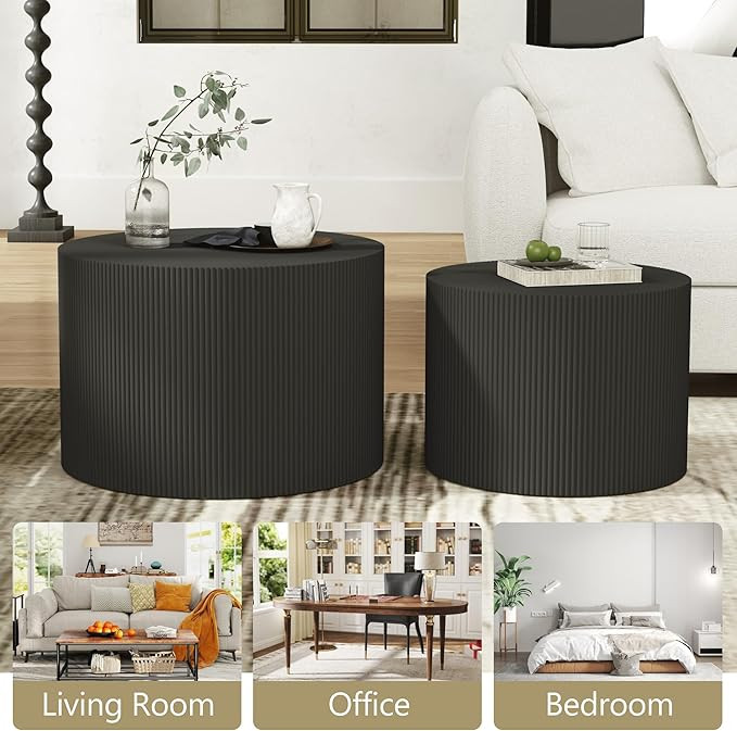 Black Round Coffee Table Set of 2, Modern Wooden Nesting Coffee Tables for Living Room, No Assemb... | Amazon (US)