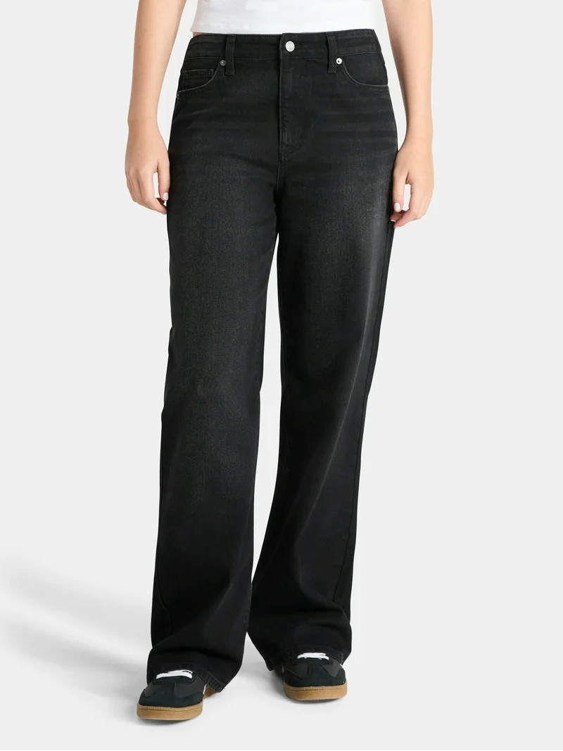 No Boundaries High Rise Baggy Wide Leg Jeans, 32'' Inseam, Women’s and Women's Plus | Walmart (US)