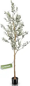 LYERSE 7ft Artificial Olive Tree Tall Fake Potted Olive Silk Tree with Planter Large Faux Olive B... | Amazon (US)
