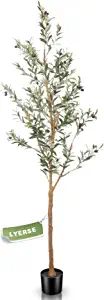 LYERSE 7ft Artificial Olive Tree Tall Fake Potted Olive Silk Tree with Planter Large Faux Olive B... | Amazon (US)