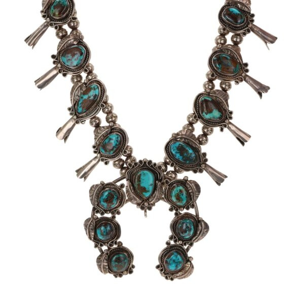 Native American Navajo Turquoise Vintage Squash Blossom Necklace 23 3/4" - 925 | Poshmark