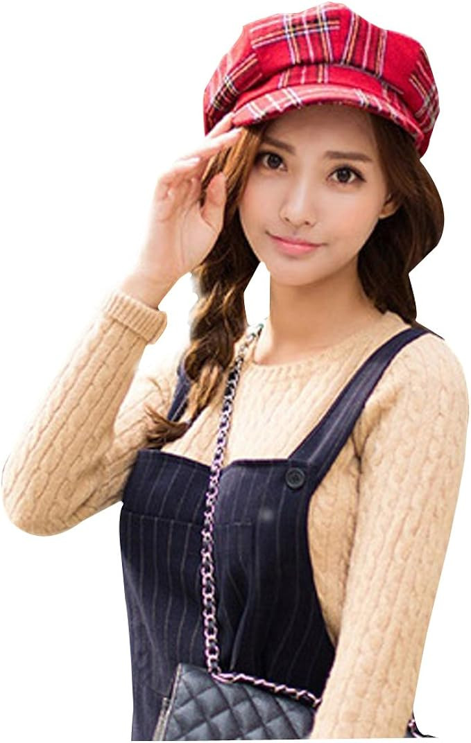 Tartan Plaid Print Newsboy Cap Grid Adjustable Octagonal Cap | Amazon (US)
