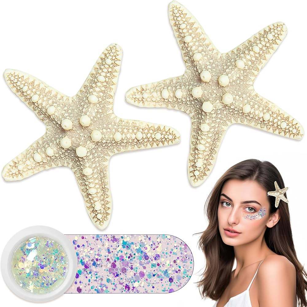 Starfish Hair Clips and Face Body Glitter Set, Mermaid Costume for Women Girls Adult, 3 in 1 Litt... | Amazon (US)
