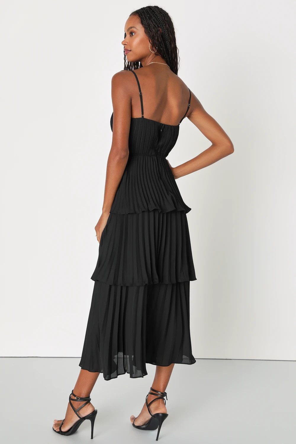 Cascading Crush Black Tiered Bustier Midi Dress | Lulus (US)