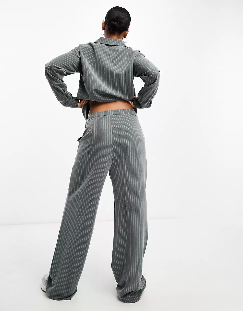 Vero Moda pinstripe wide leg pants in gray | ASOS (Global)