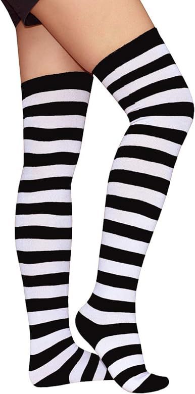 Women's Extra Long Opaque Striped Over Knee High Stockings Socks… | Amazon (US)